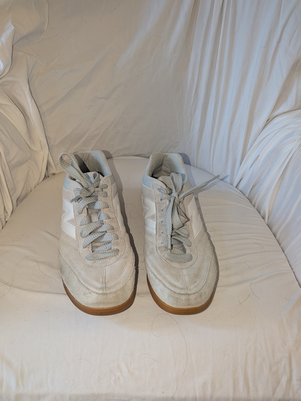 New Balance Men’s Light Gray Suede RC42 Sneakers with Gum Outsole